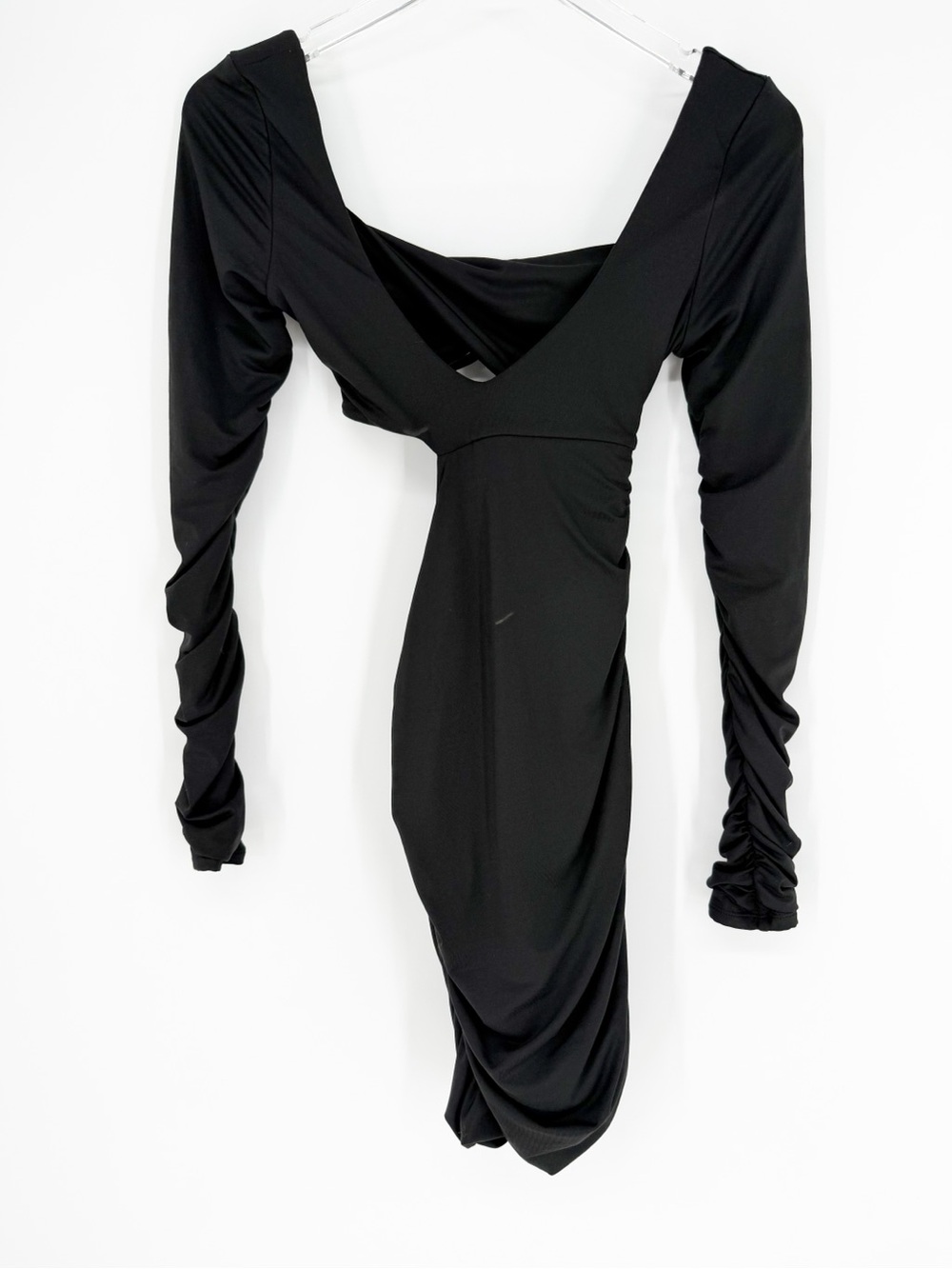 Oh Polly Long Sleeve Ruched Cut Out Mini Dress Women's US 2 Black Bodycon - Picture 3 of 6